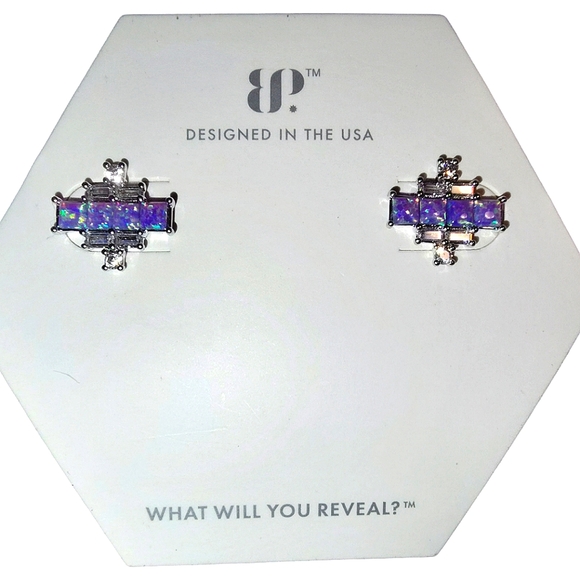 Bomb Party Jewelry - Bomb Party Rhodium Plating Iris Velvet Opal Earrings NWT/NOC